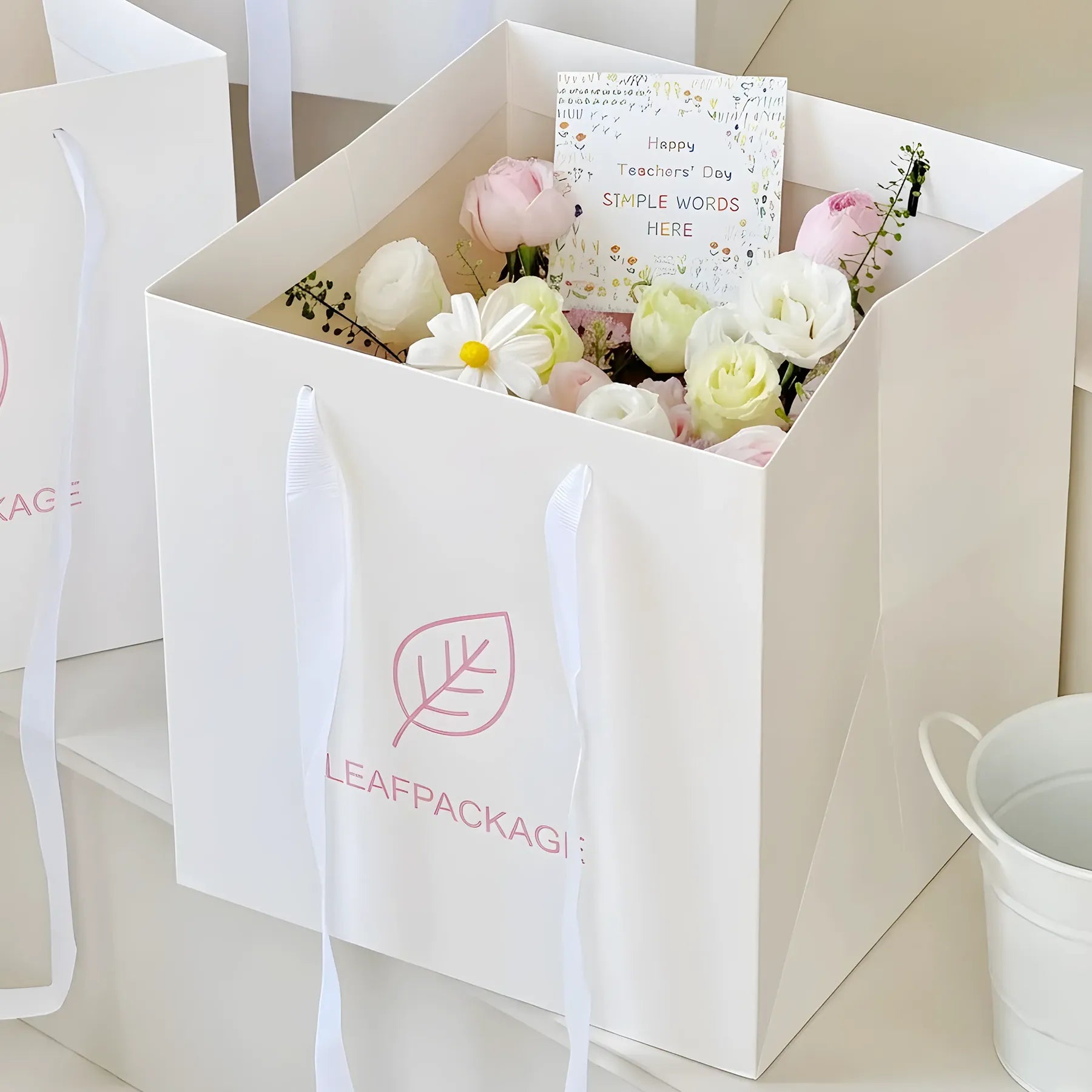 Flower Bouquet Tote Bags with Ribbon Handles