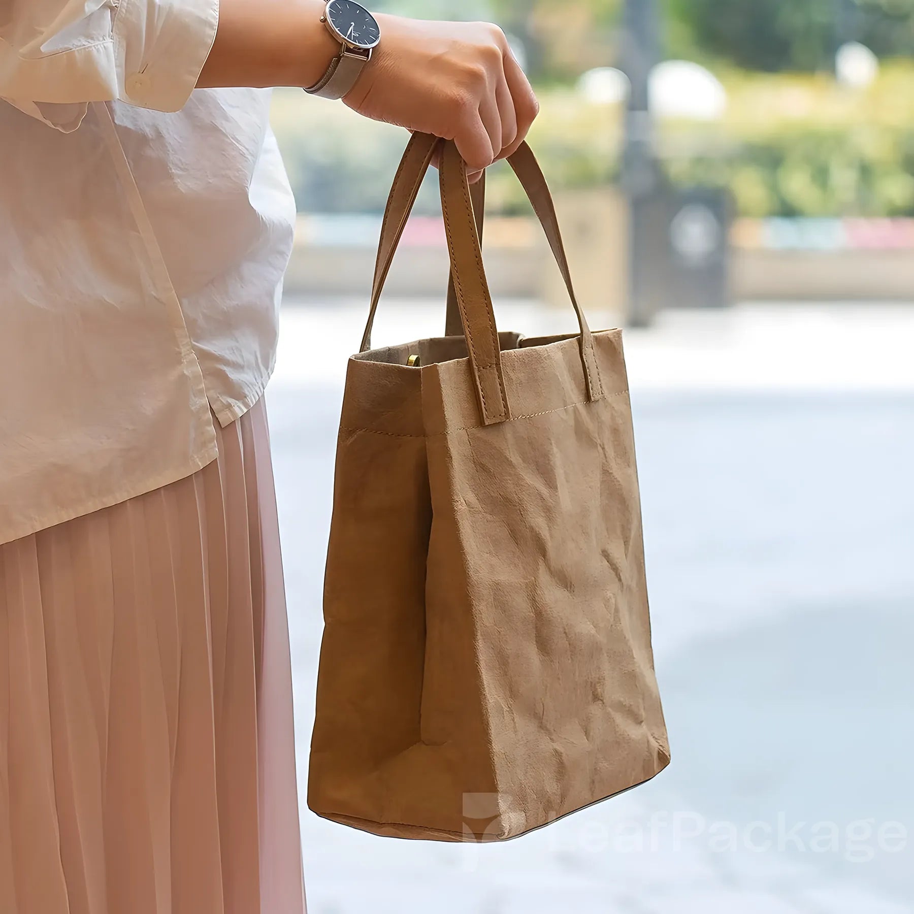 Washable Kraft Paper Flat-Handle Tote Bag