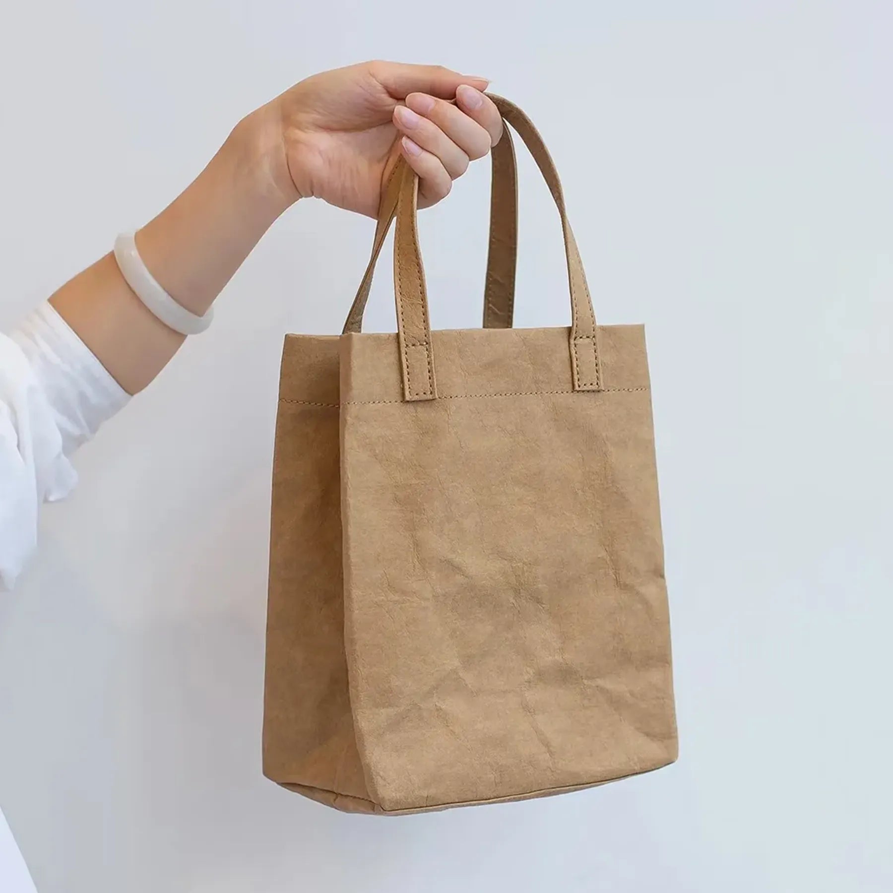Washable Kraft Paper Flat-Handle Tote Bag