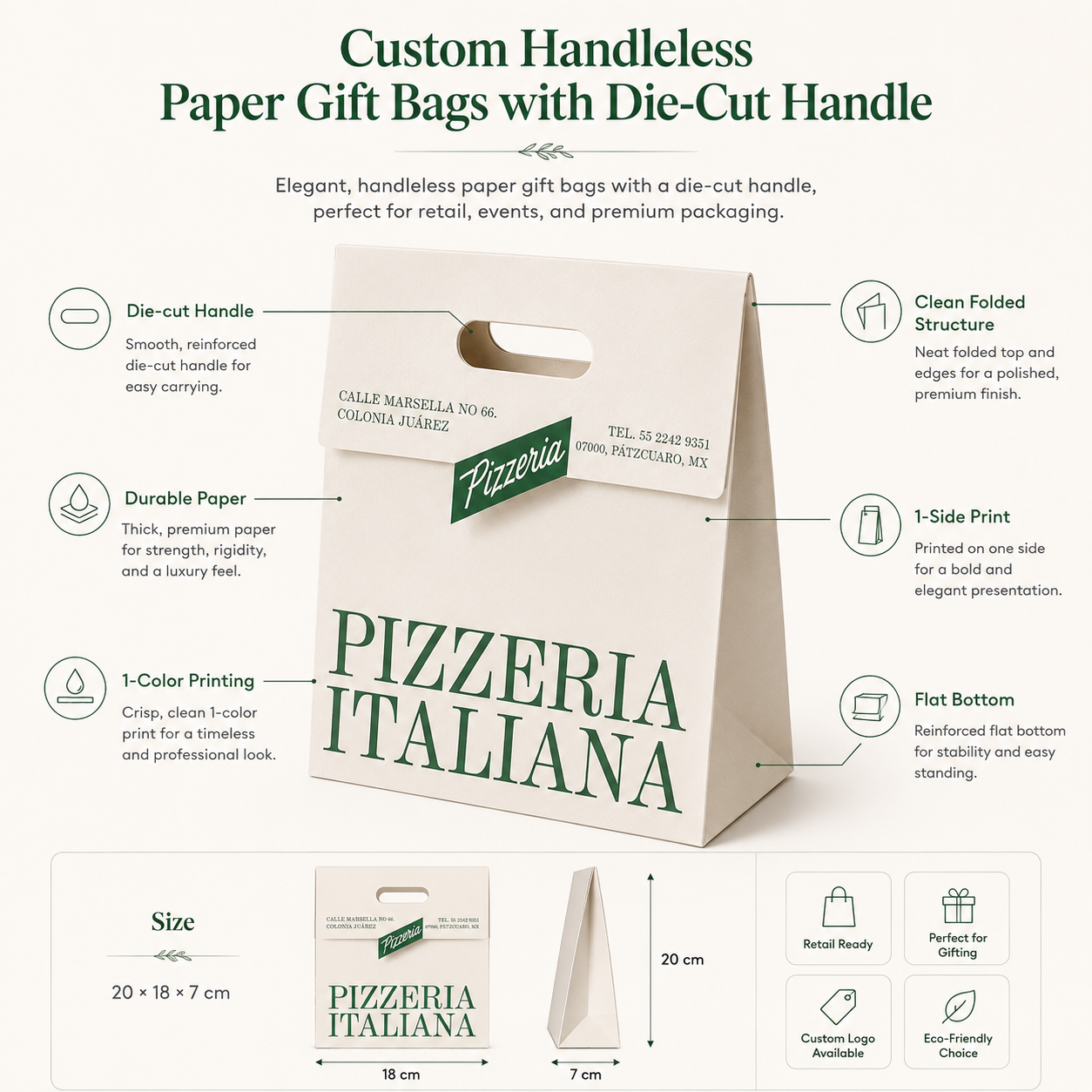 Handleless Paper Gift Bags with Die-Cut Handle