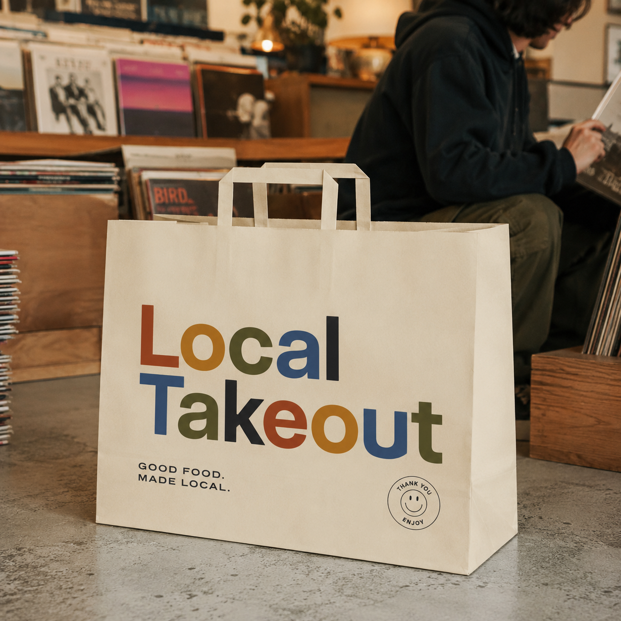 Flat Handle Kraft Takeout Bags