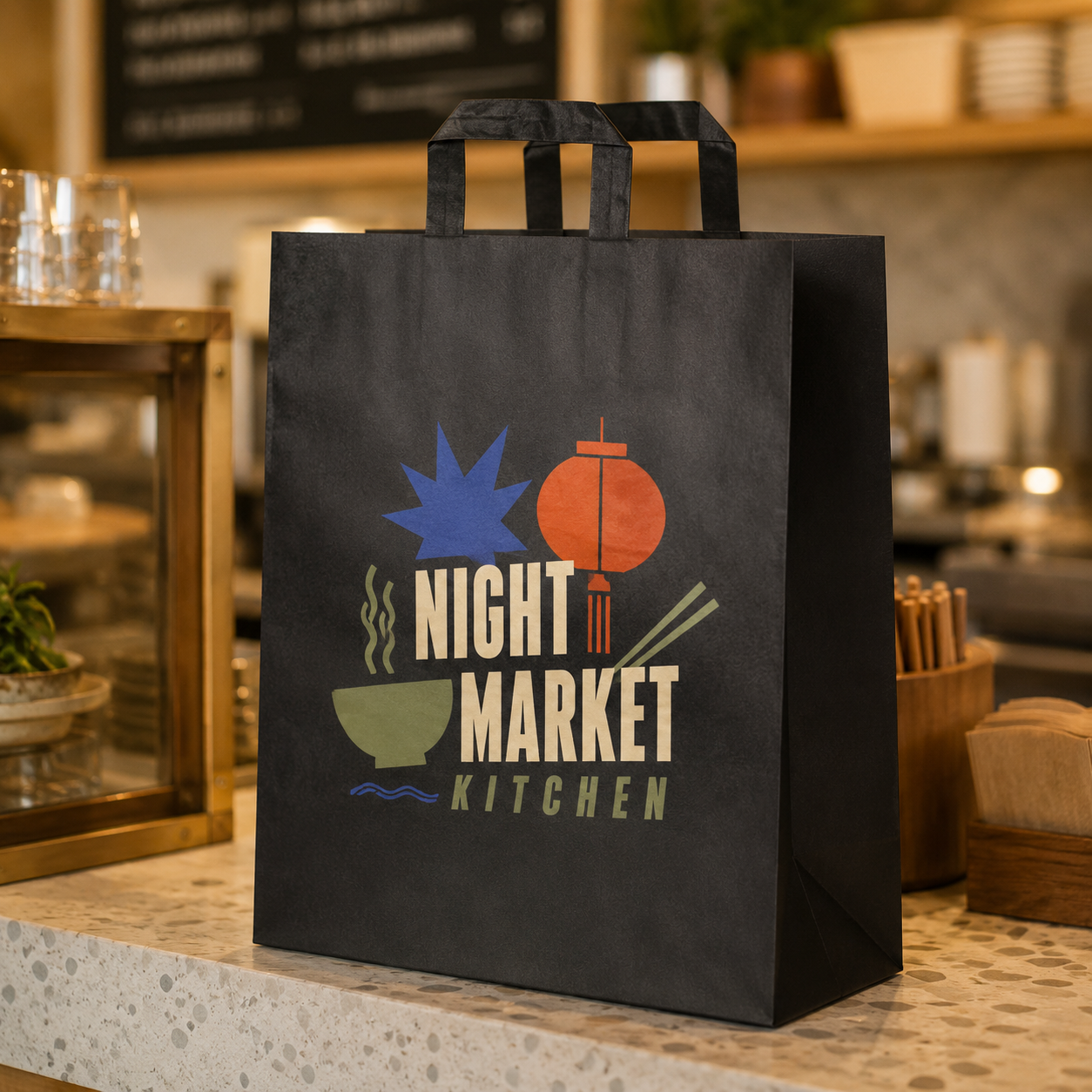 Flat Handle Kraft Takeout Bags