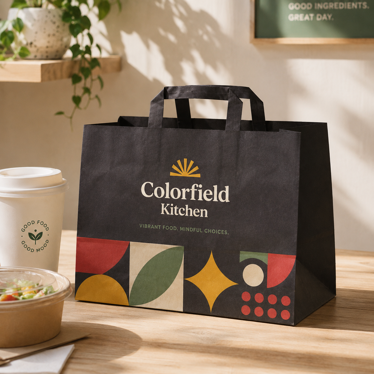 Flat Handle Kraft Takeout Bags