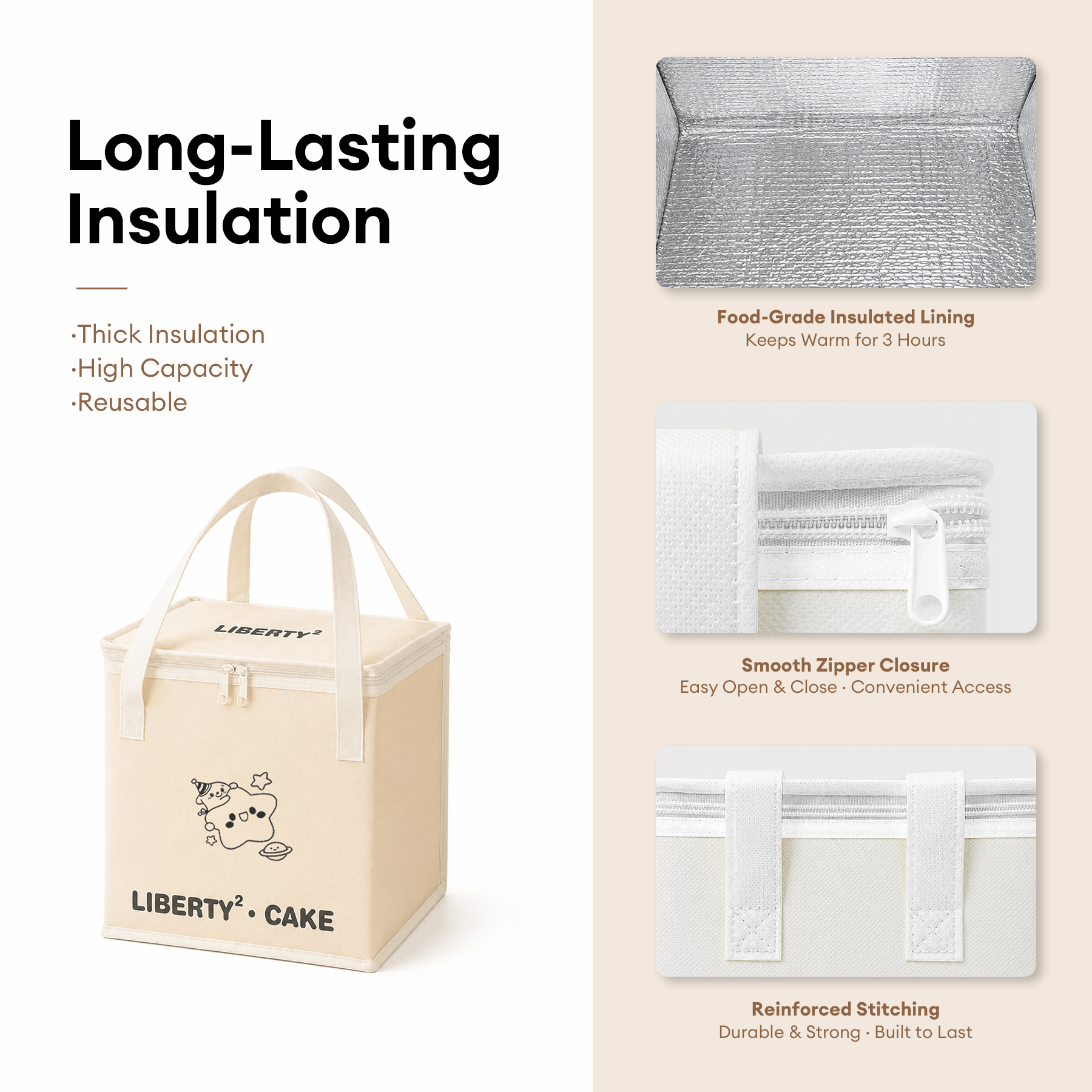 Square Insulated Cake Takeout Tote Bag