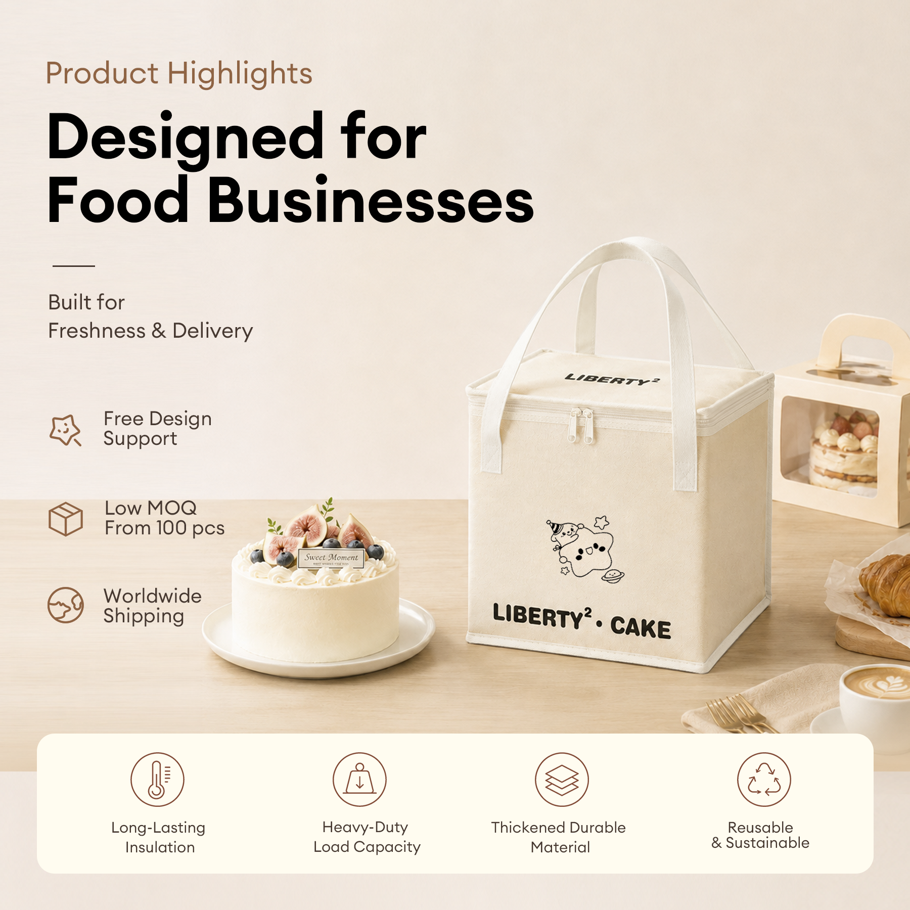 Square Insulated Cake Takeout Tote Bag