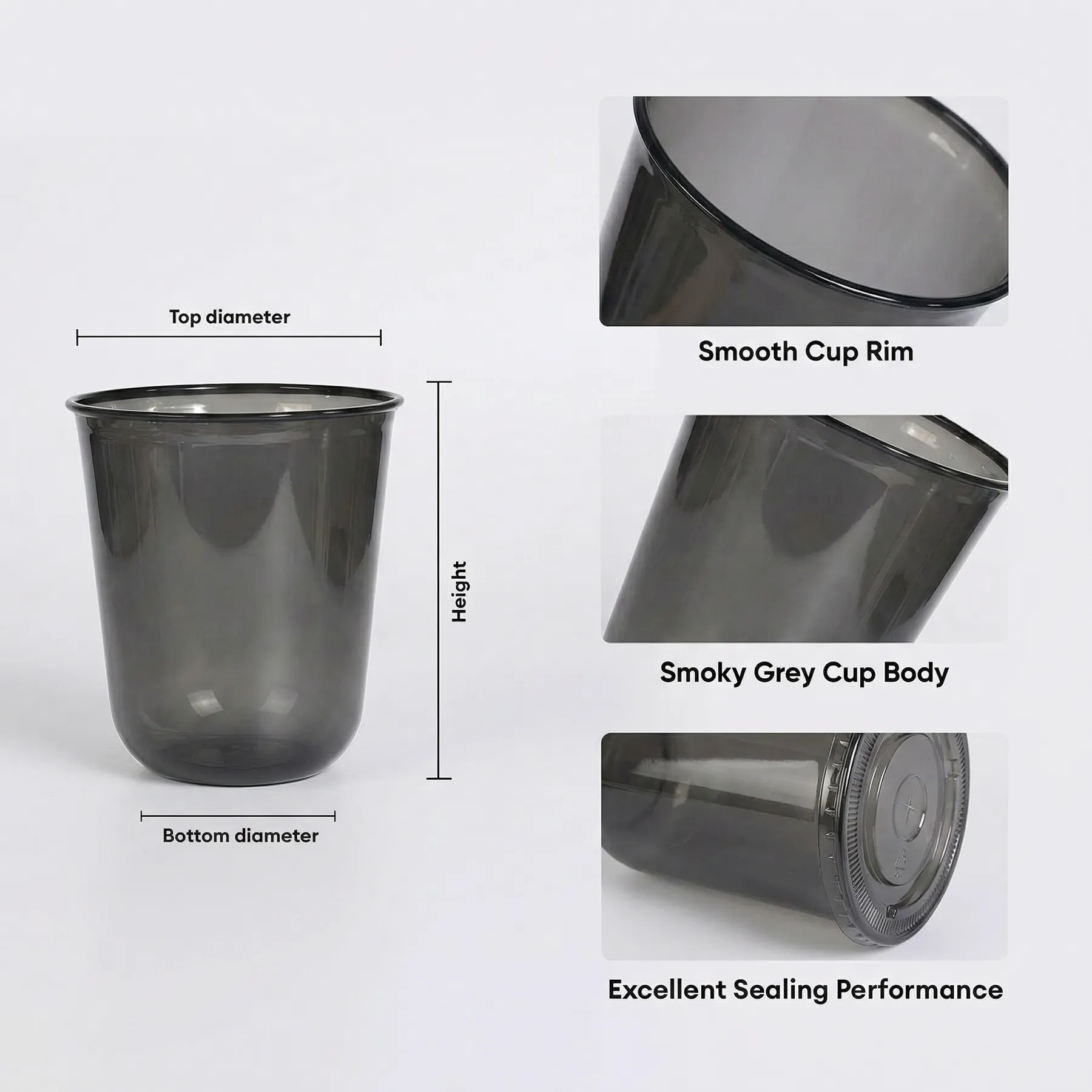 Bulk U-Shaped Black PET Plastic Cups