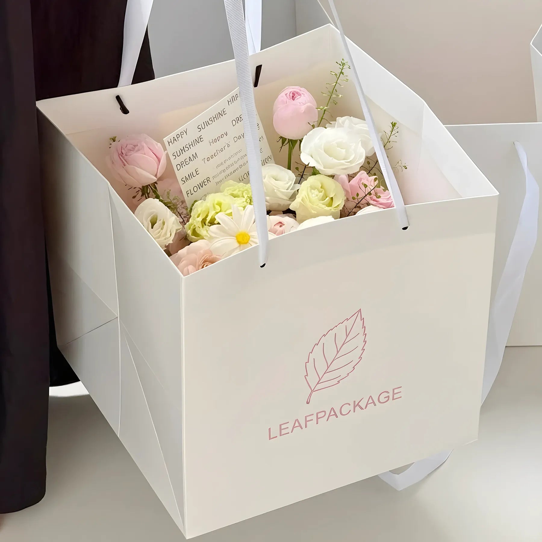 Flower Bouquet Tote Bags with Ribbon Handles