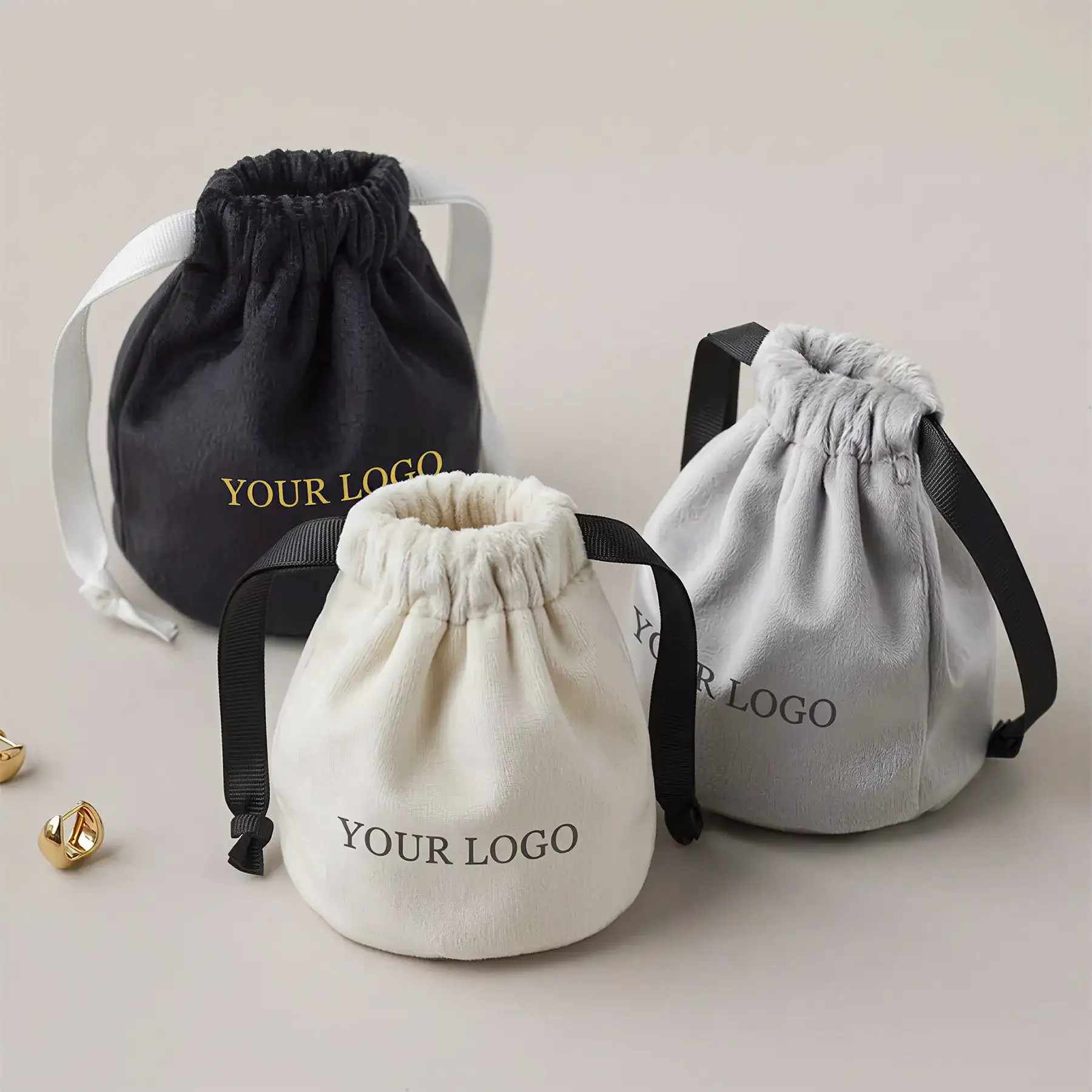 Velvet Drawstring Bucket Bag