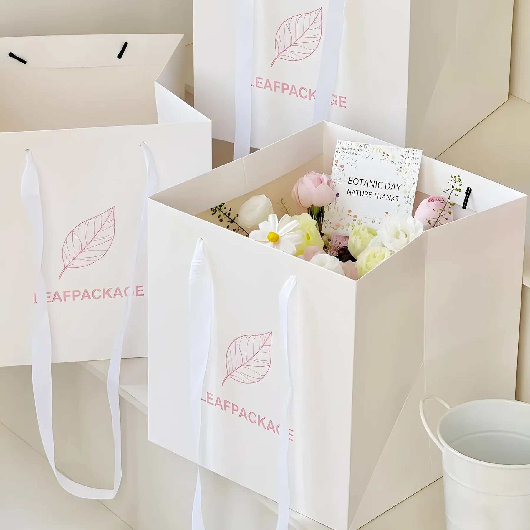 Flower Bouquet Tote Bags with Ribbon Handles