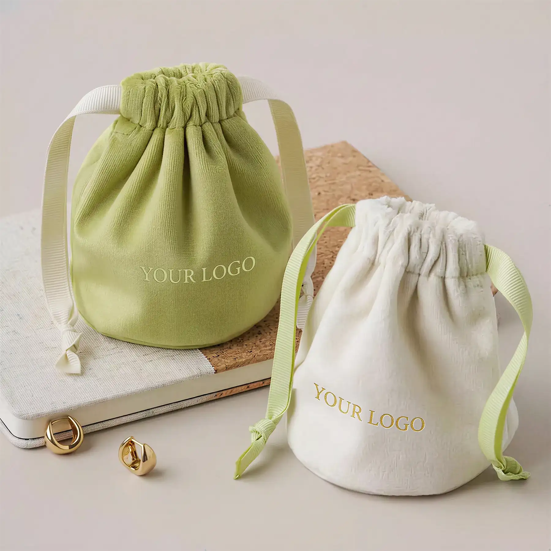 Velvet Drawstring Bucket Bag