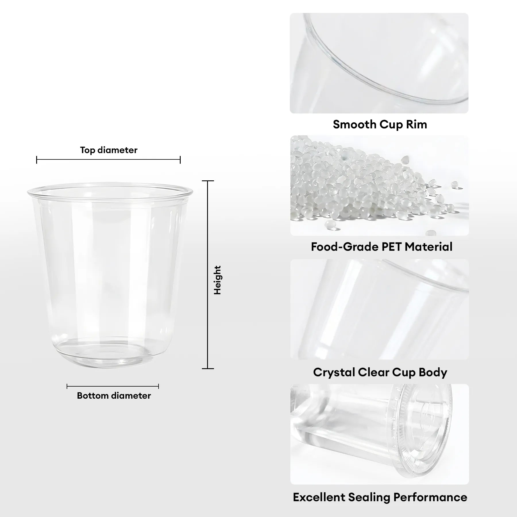 Bulk Clear PET U-Shaped Cups with Lids